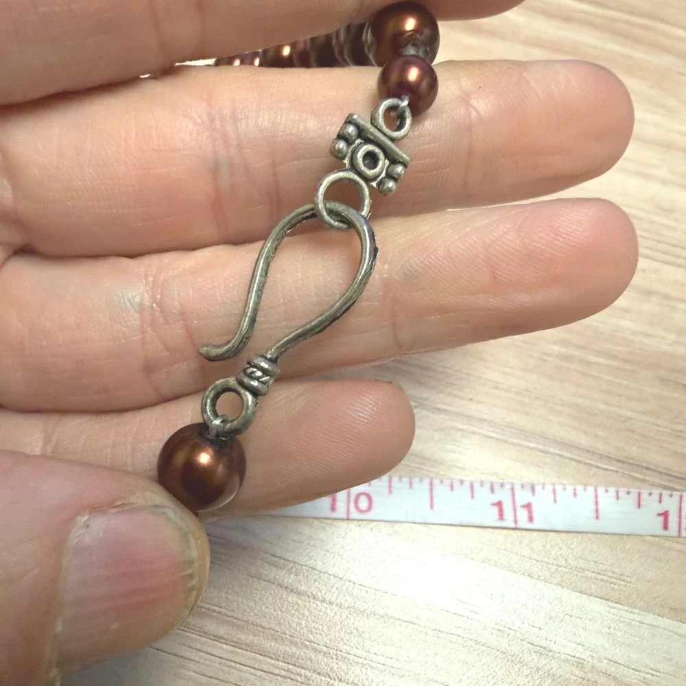 Bronze Faux Pearl Graduated Bead Strand Necklace Silver‎ Tone Hook Clasp 20 Inch